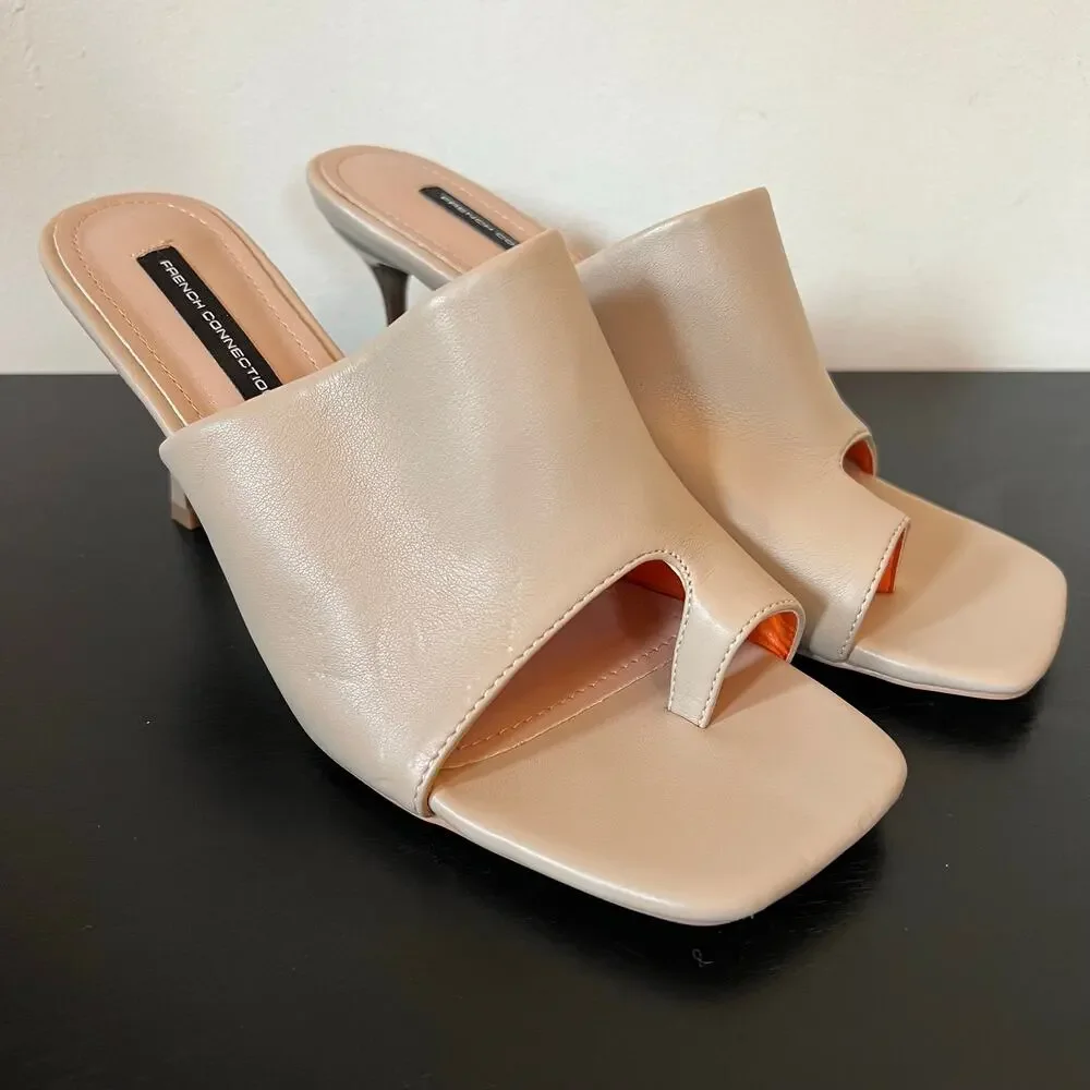 French Connection Kelly Light Tan Nude Toe Ring Heeled Mule Sandals US 9 EU 40